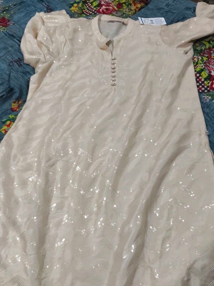 Cream Sequined Kurta
