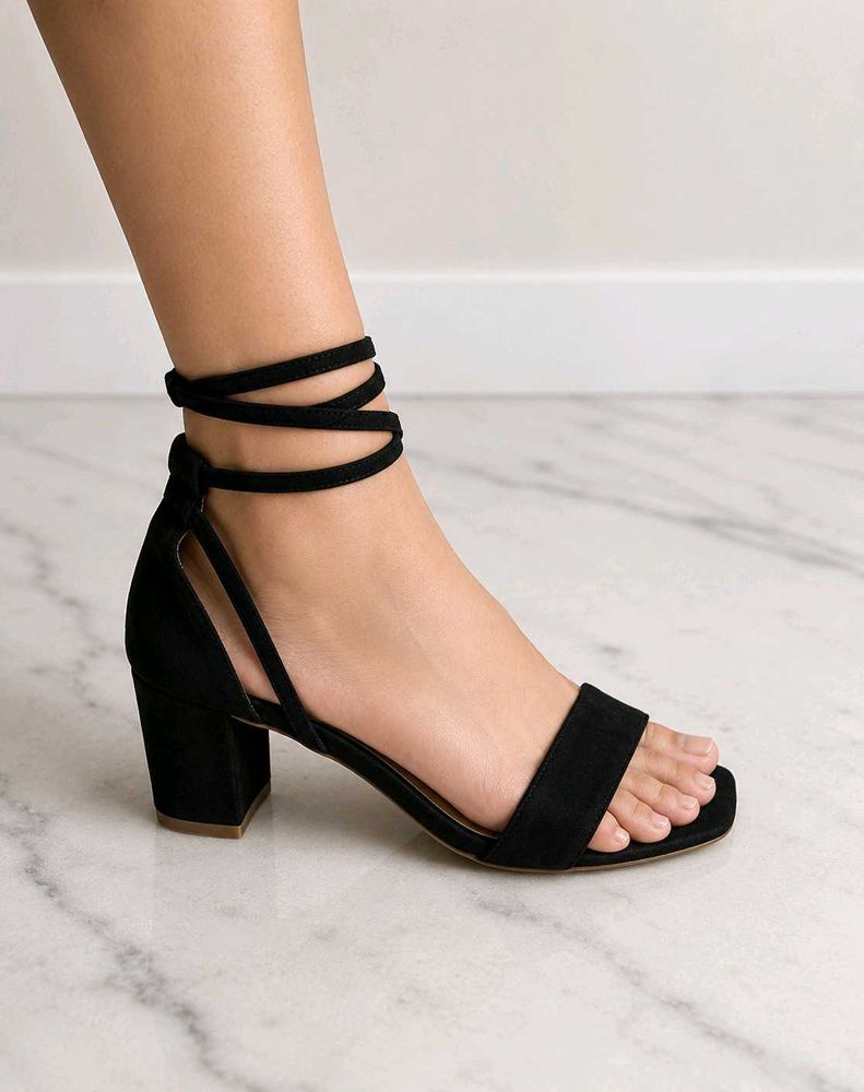 Black Suede strappy Lace-Up Block Heels