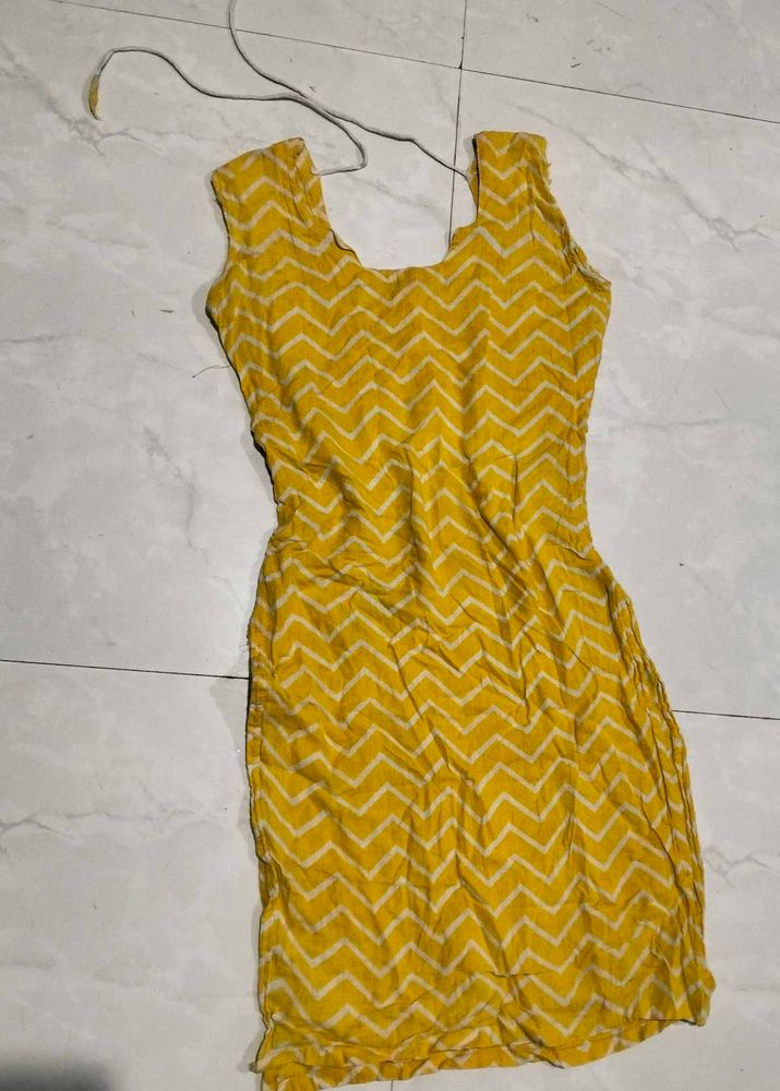 Yellow Chevron Print Kurta