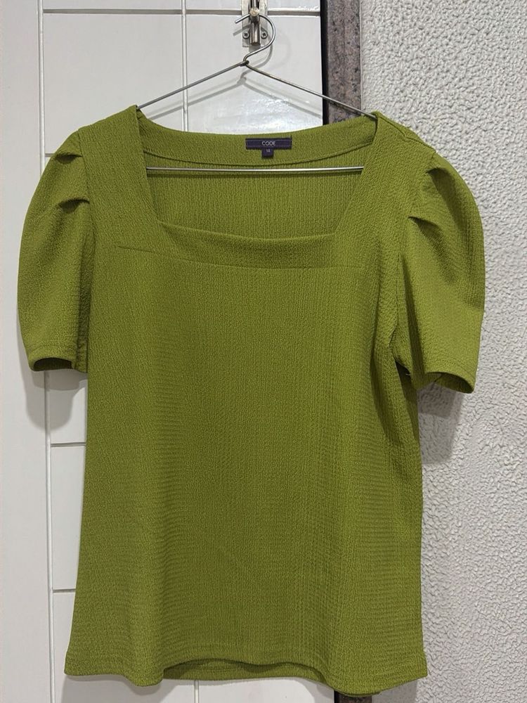 Olive Green Puff Sleeve Top