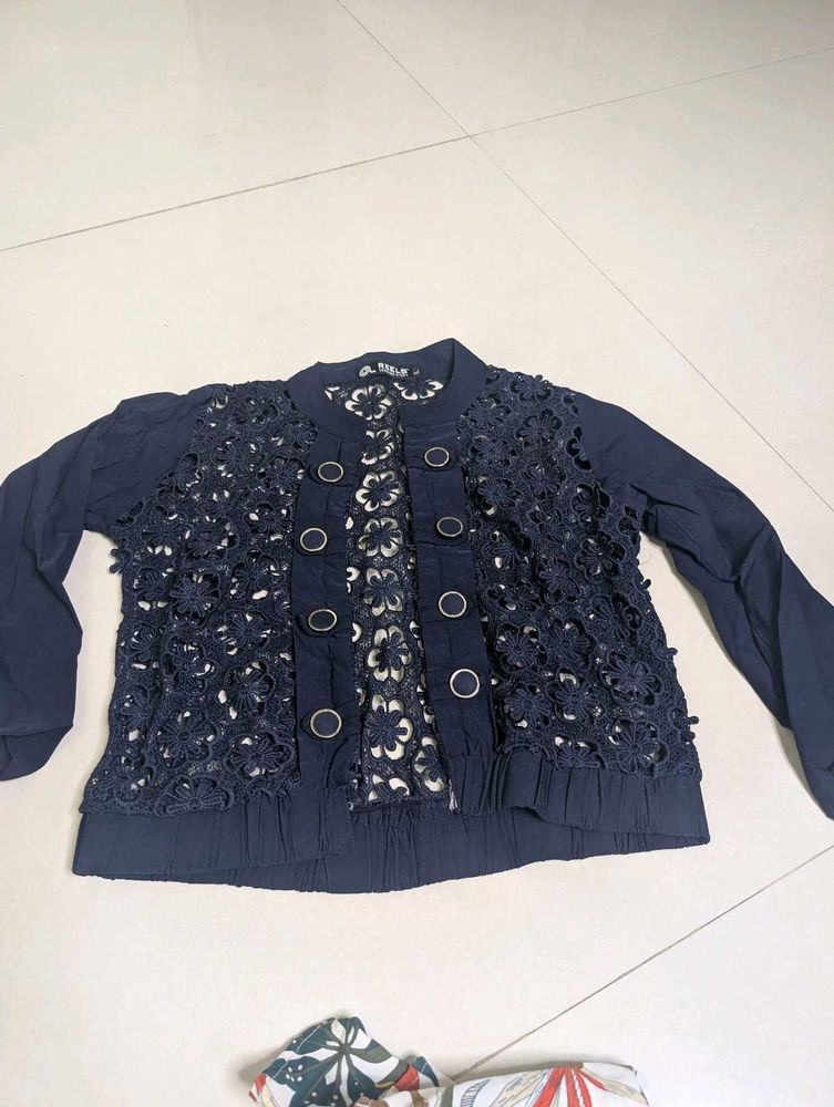 Navy Blue Lace Detail Cardigan