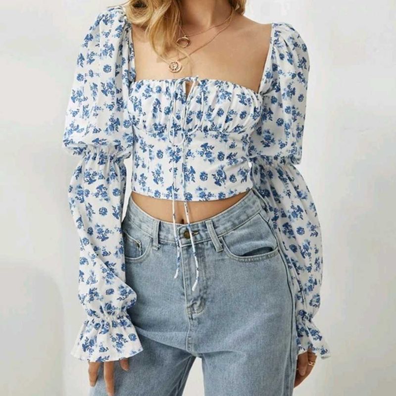 Chic Floral Print Puff Sleeve Top