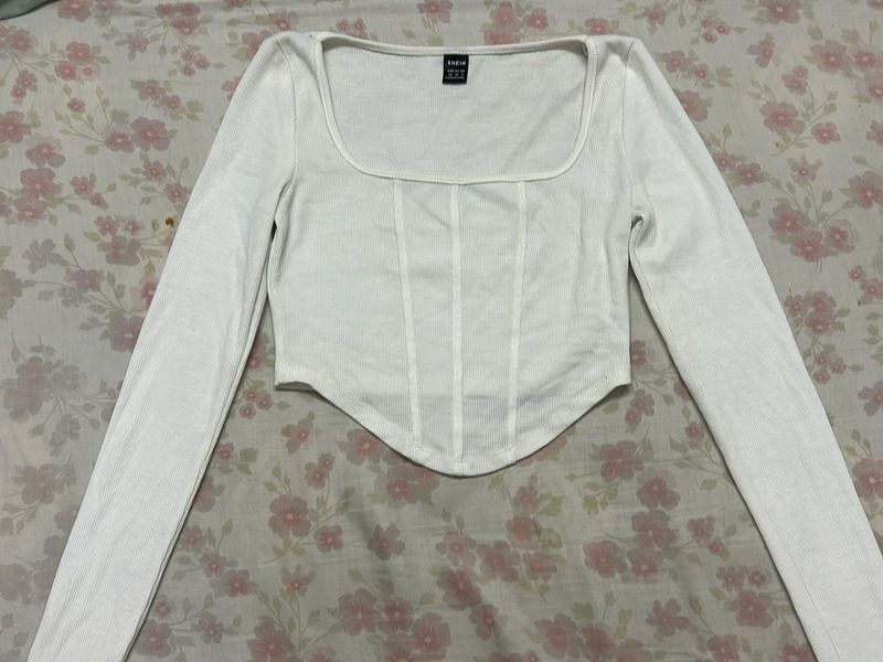 SHEIN - White Long Sleeve Corset Top