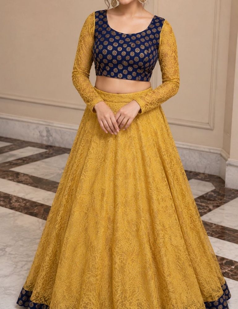 Stunning Yellow &amp; Blue Lehenga Set
