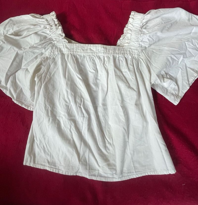White Puff Sleeve Square Neck Top