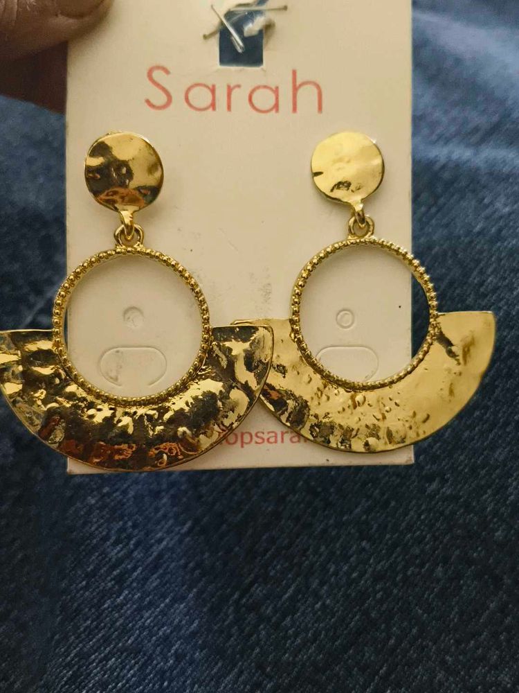 Anti tarnish Hammered Gold Tone Fan Earrings