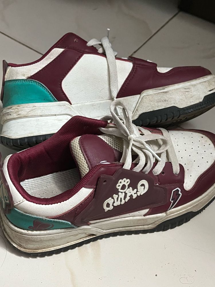 Chunky Maroon &amp; White Casual Sneakers
