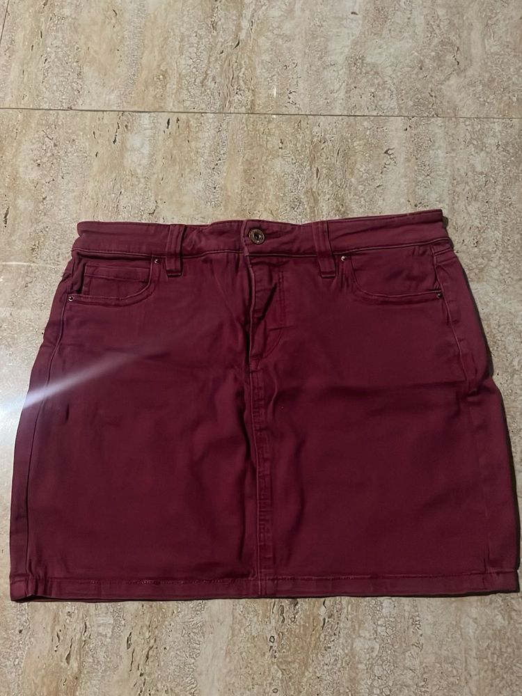 Vintage Burgundy Denim Mini Skirt