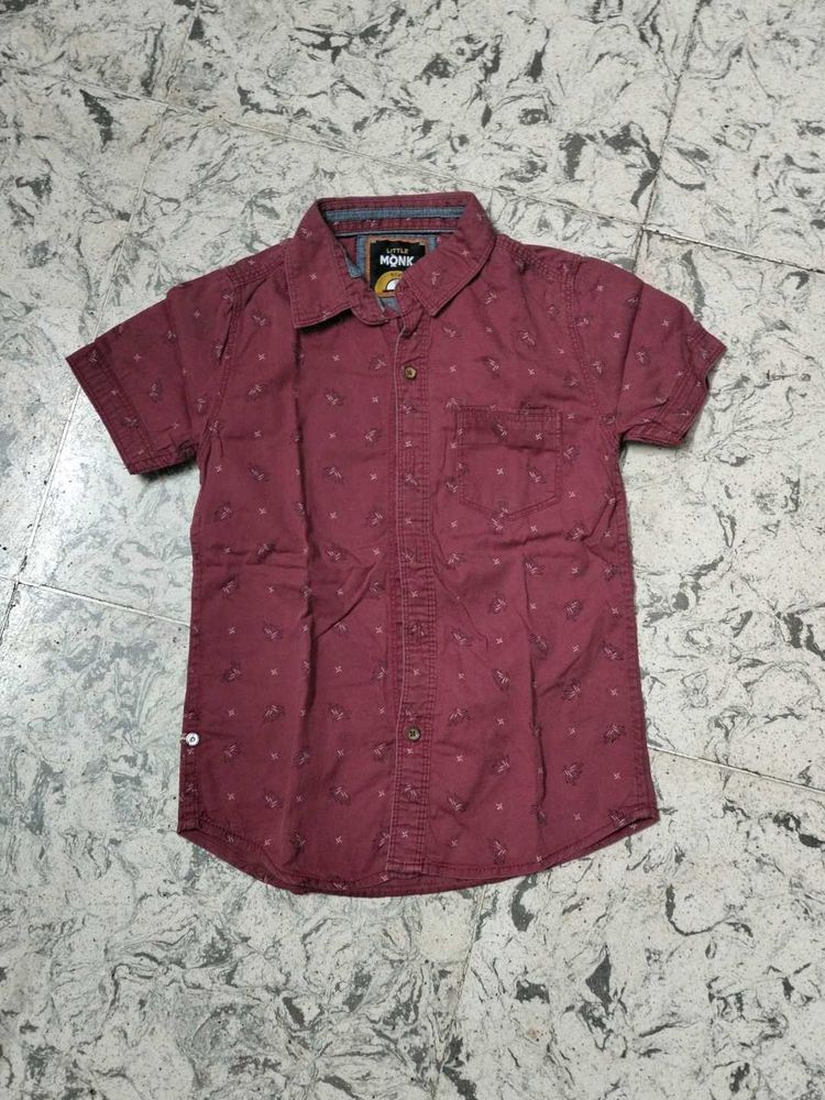 Maroon Printed Short Sleeve Shirt