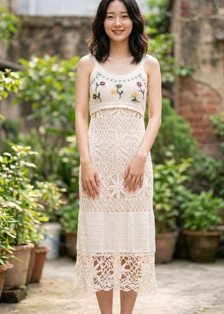 Boho Crochet Floral Dress