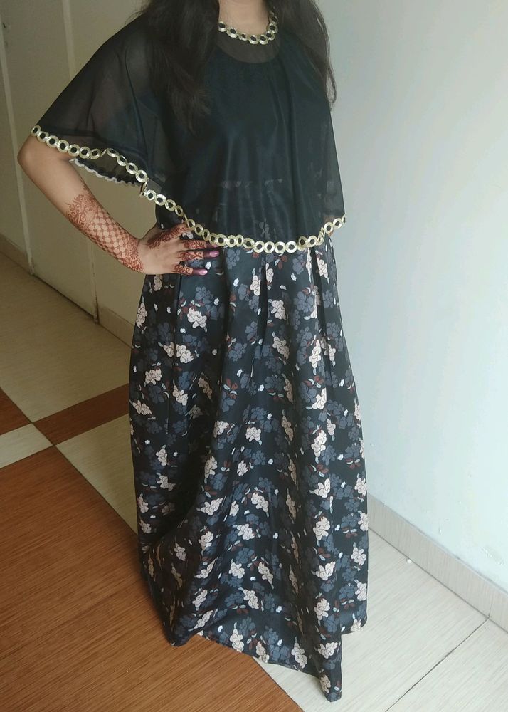 Floral Maxi Dress with Cape