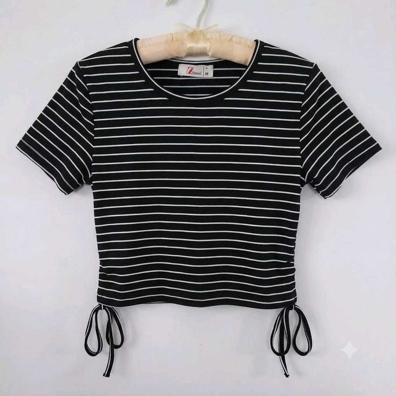 Striped Crop Top with Tie Detail