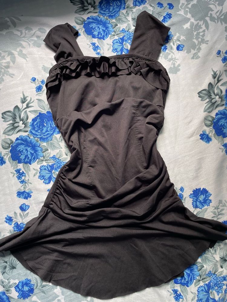 Chic Brown Ruffled Swimsuit