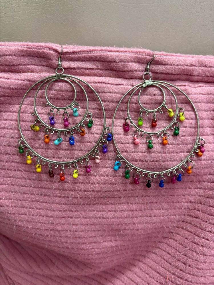 Colorful Beaded Hoop Earrings