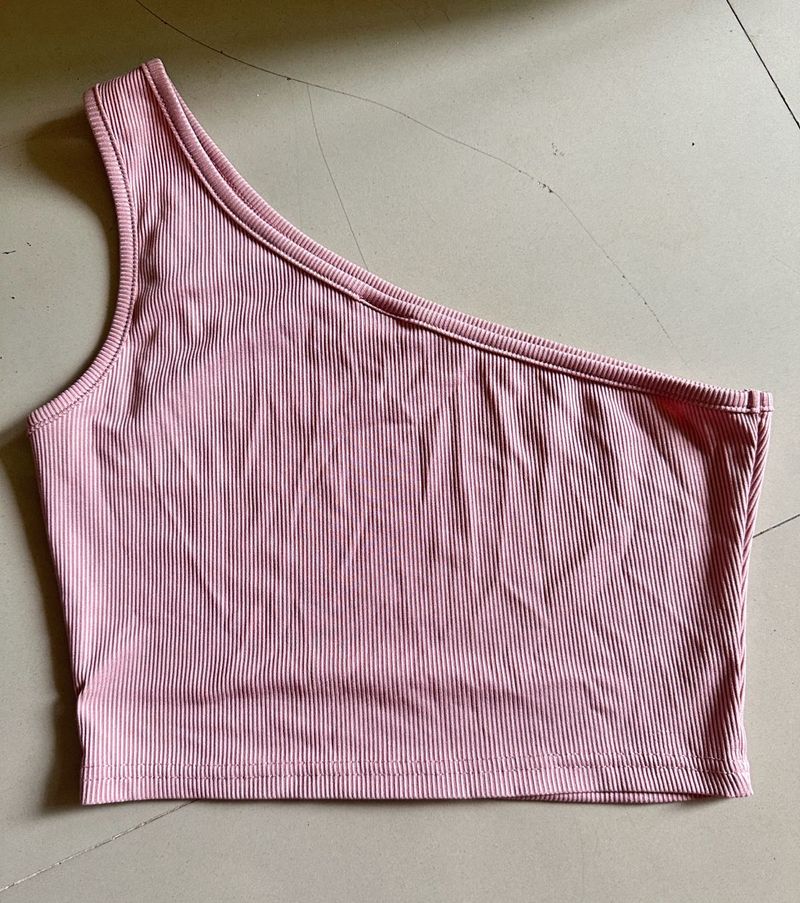 Pink One-Shoulder Ribbed Crop Top