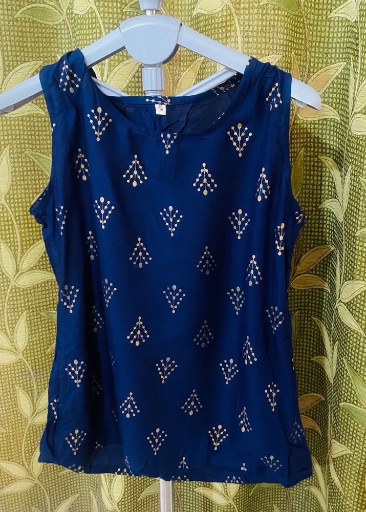 Navy Blue Ethnic Kurti with Gold Print