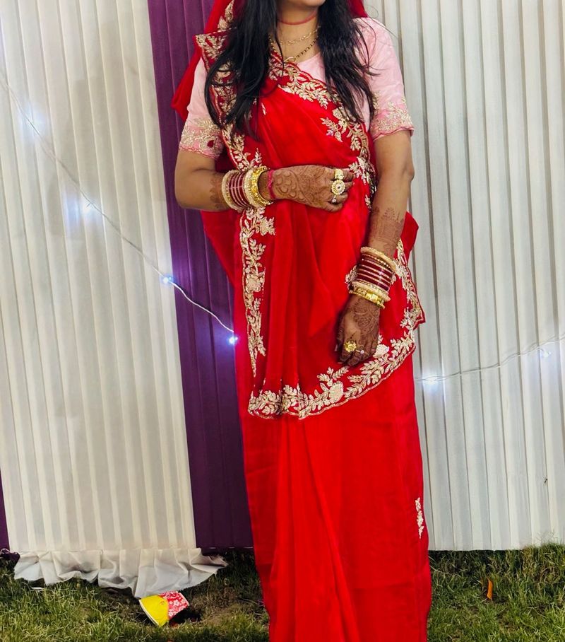 Red pure zardosi work saree