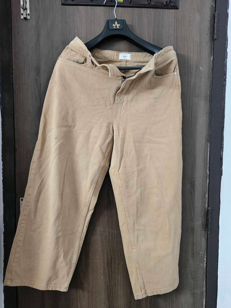 Beige Wide Leg Casual Pants