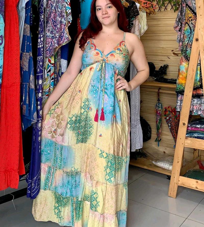 Boho V-Neck Embroidered Flared Dress
