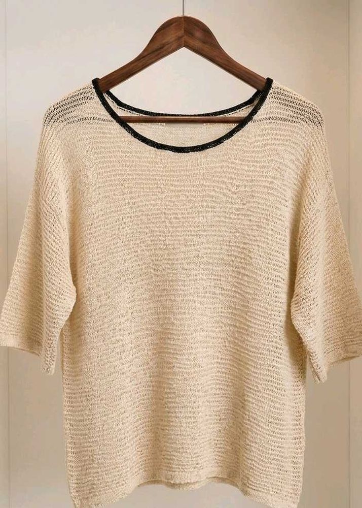 Cream Textured Knit Top