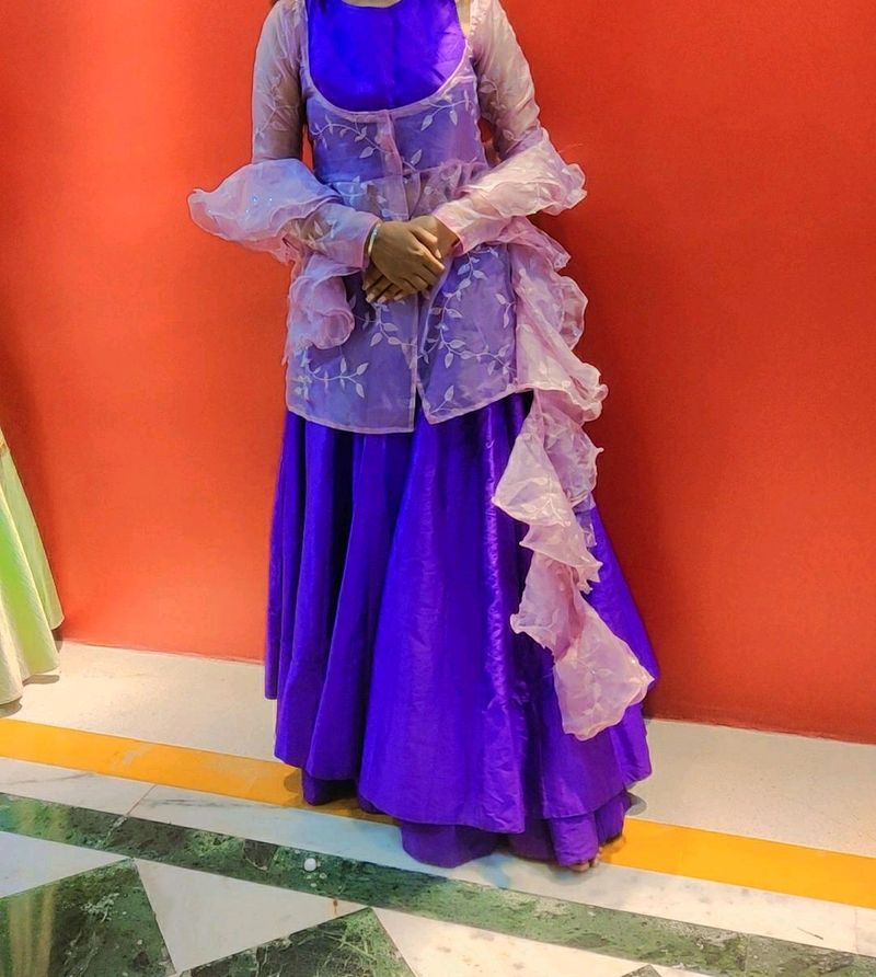 Beautiful Organza Jacket N Frill Duptta Lehnga Set
