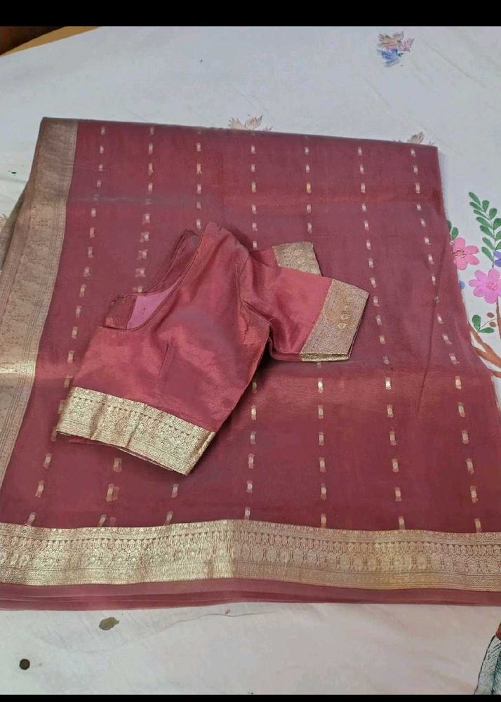 Elegant Red Saree with Blouse