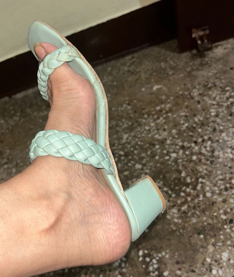 Stylish Mint Green Block Heels