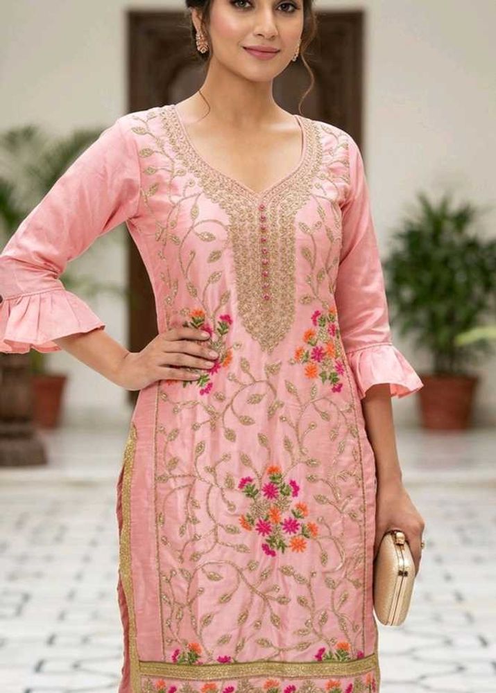 Elegant Pink Embroidered Kurta Set