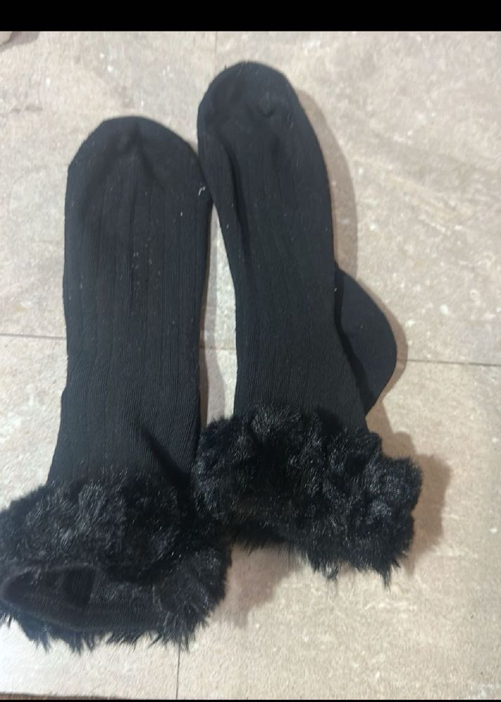 Cozy Black Fur Trim Socks