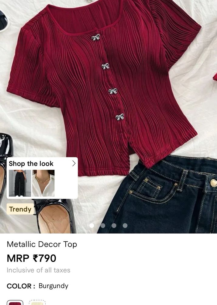 savana Maroon Ribbed Button-Up Top