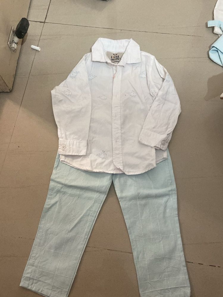 Cute White Shirt and Blue Pants Set