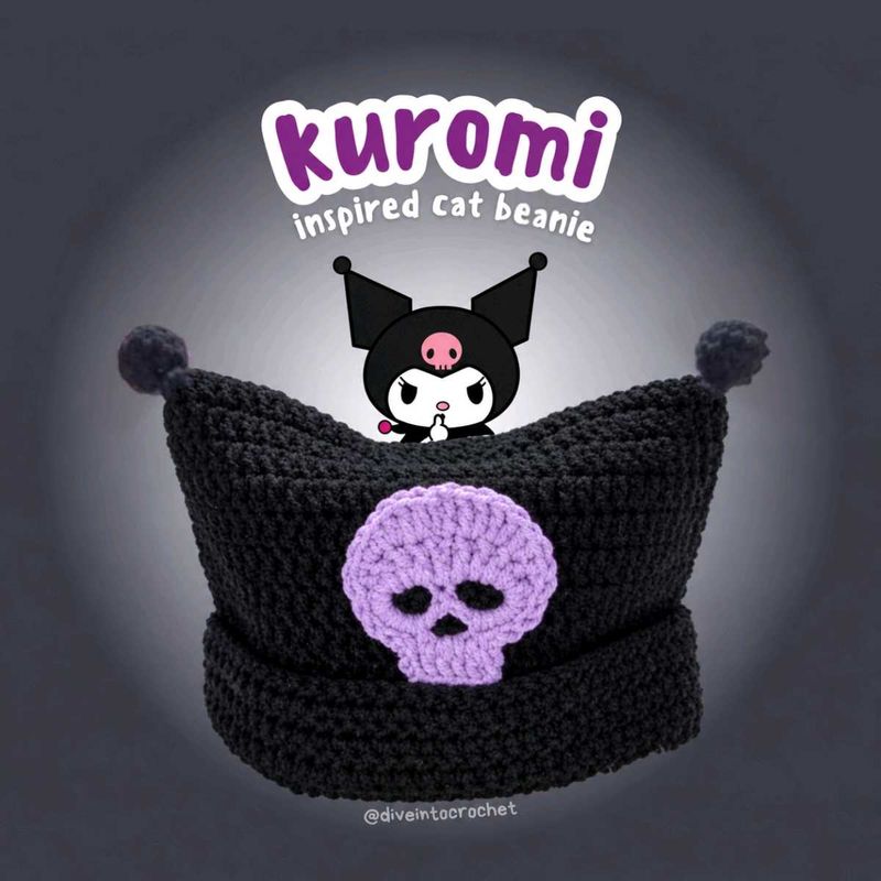 Kuromi-Inspired Crochet Cat Beanie