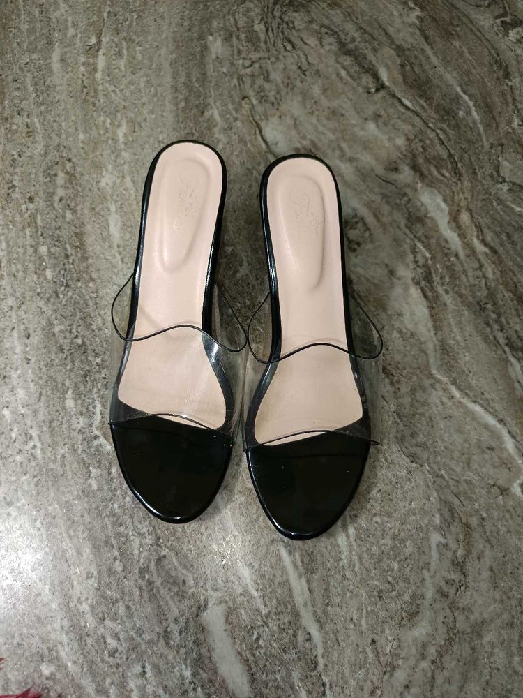 Stylish Black Transparent Strap Block heels