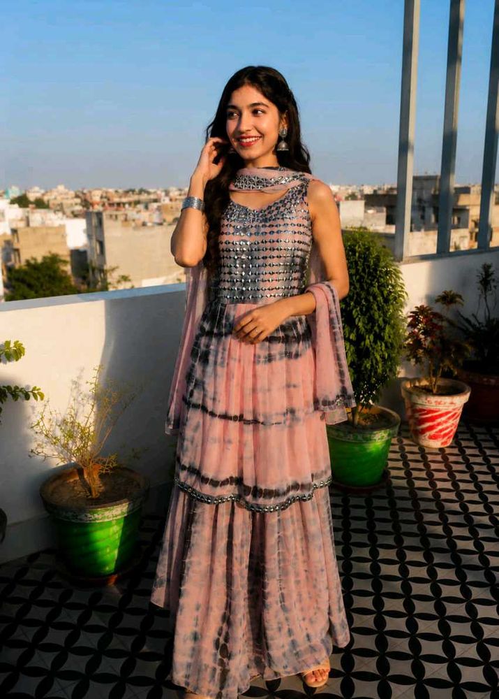 peach sharara kurta set