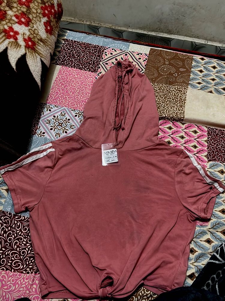 Mauve Tie-Front Cropped Hoodie