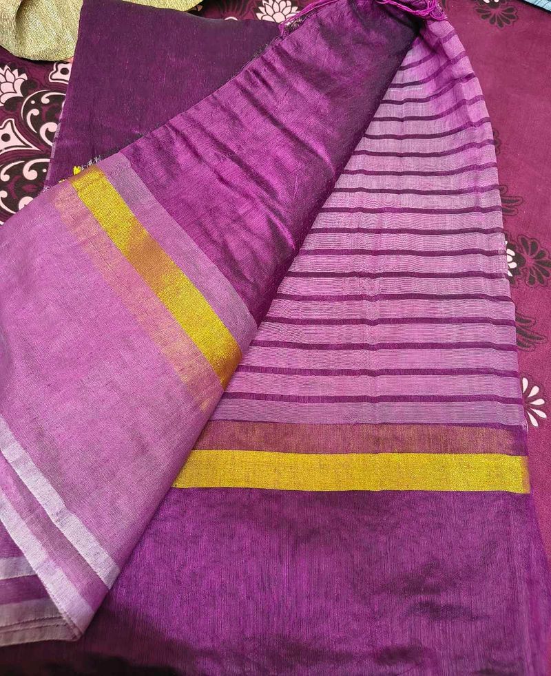 Vibrant Purple Striped Saree