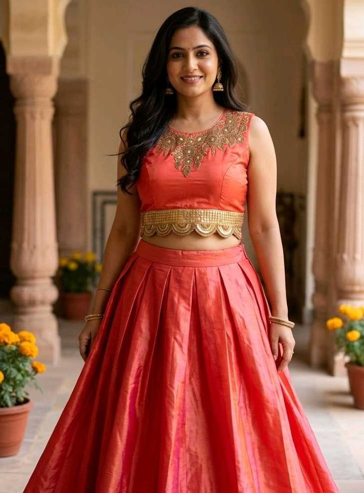hurry up 🥳 Coral pink Embroidered Lehenga Choli