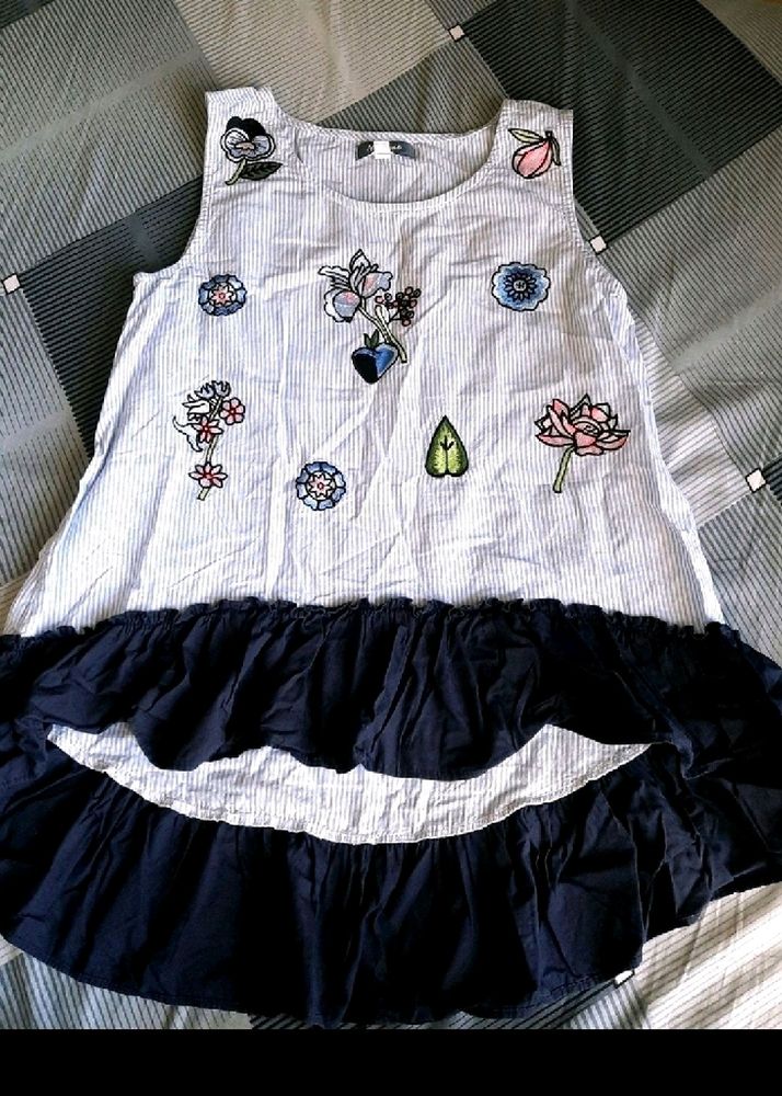 Blue Striped Girls Embroidered Tunic Dress 👗