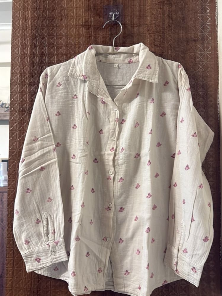 Cream Colored Printed Casual Shirt