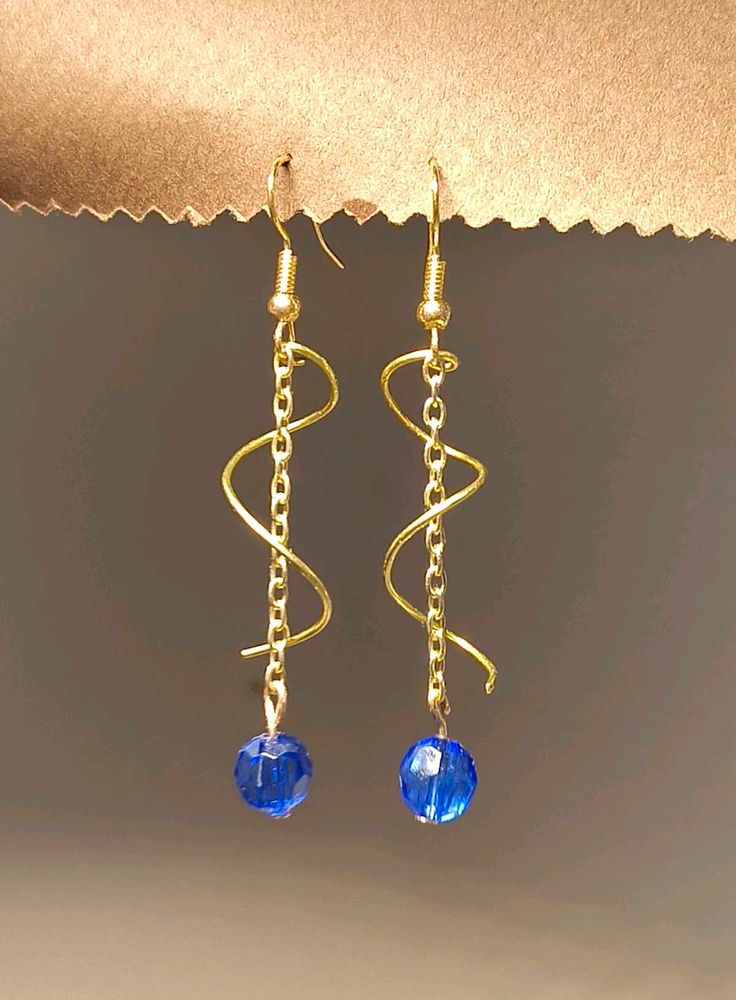 Dainty Dangle Earrings with Blue Beads