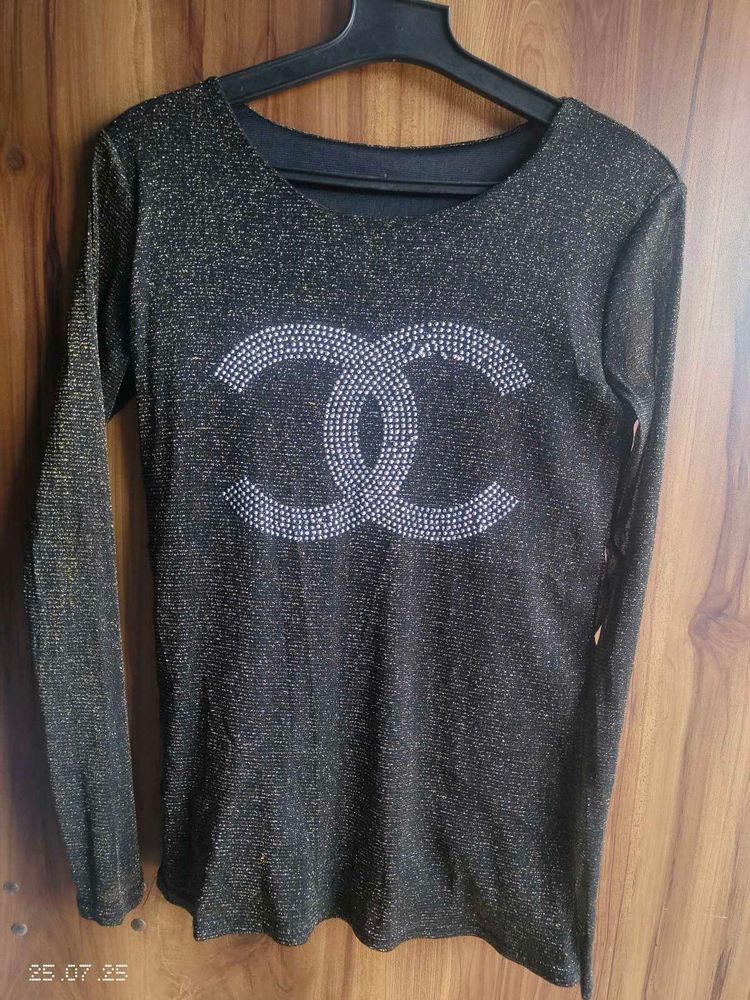 Sparkly Sequin Channel Logo Top
