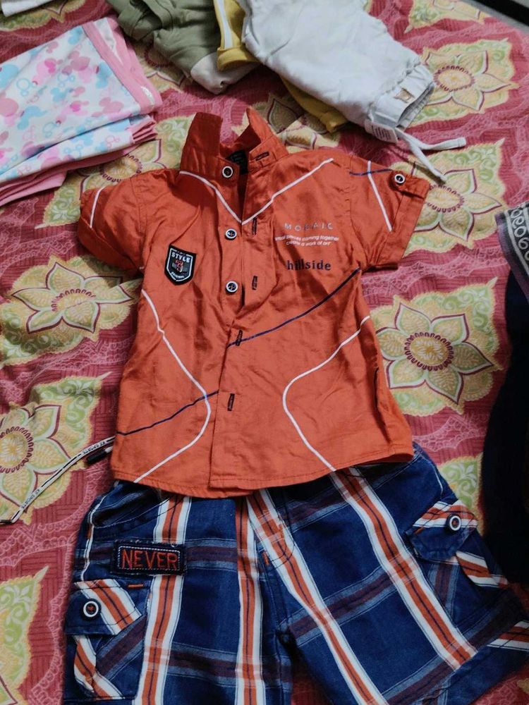 Cute Orange Shirt and Plaid Shorts Set