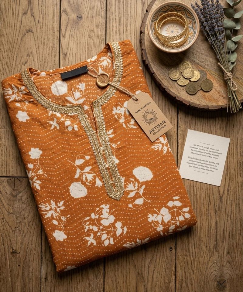 Handcrafted Orange Floral Kurta