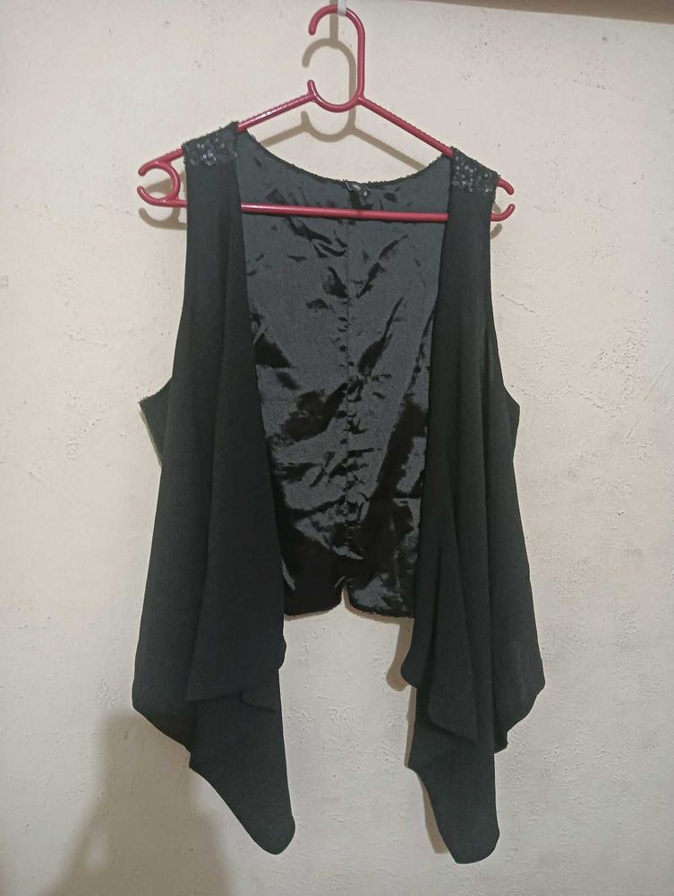 Chic Black Sleeveless Vest Jacket