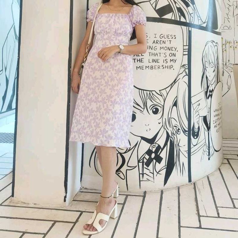 Pretty Lavender Floral Midi Dress