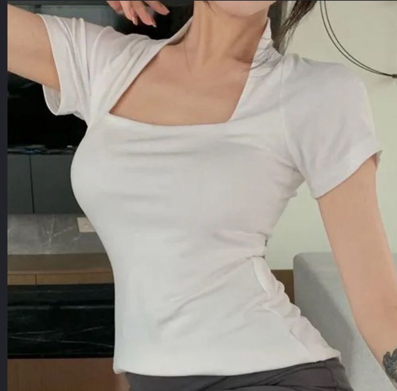 stylish cute white square neck top