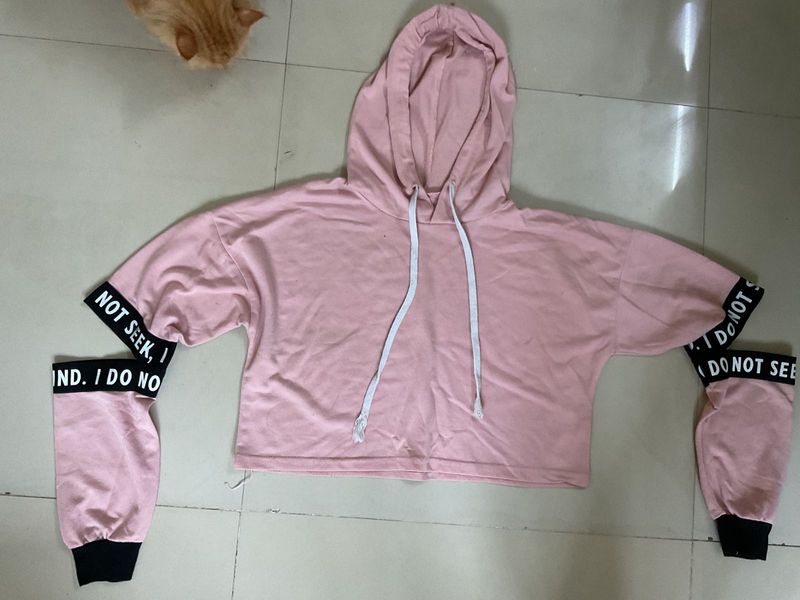 Shein Pink Cropped Hoodie with Detachable Sleeves