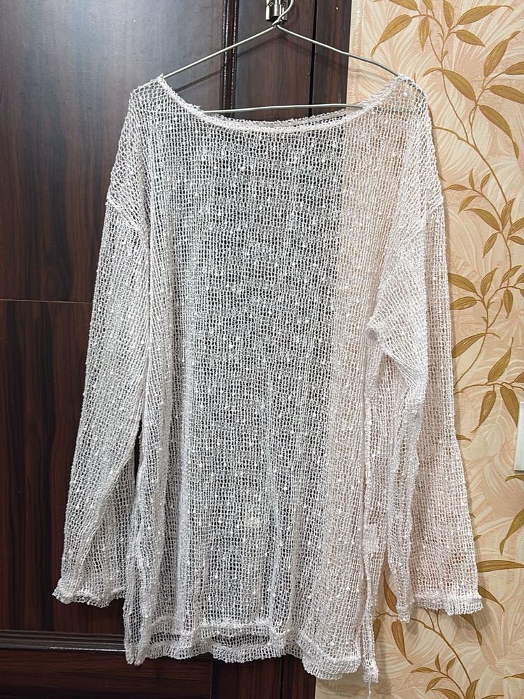 Sheer White Mesh Long Sleeve Top