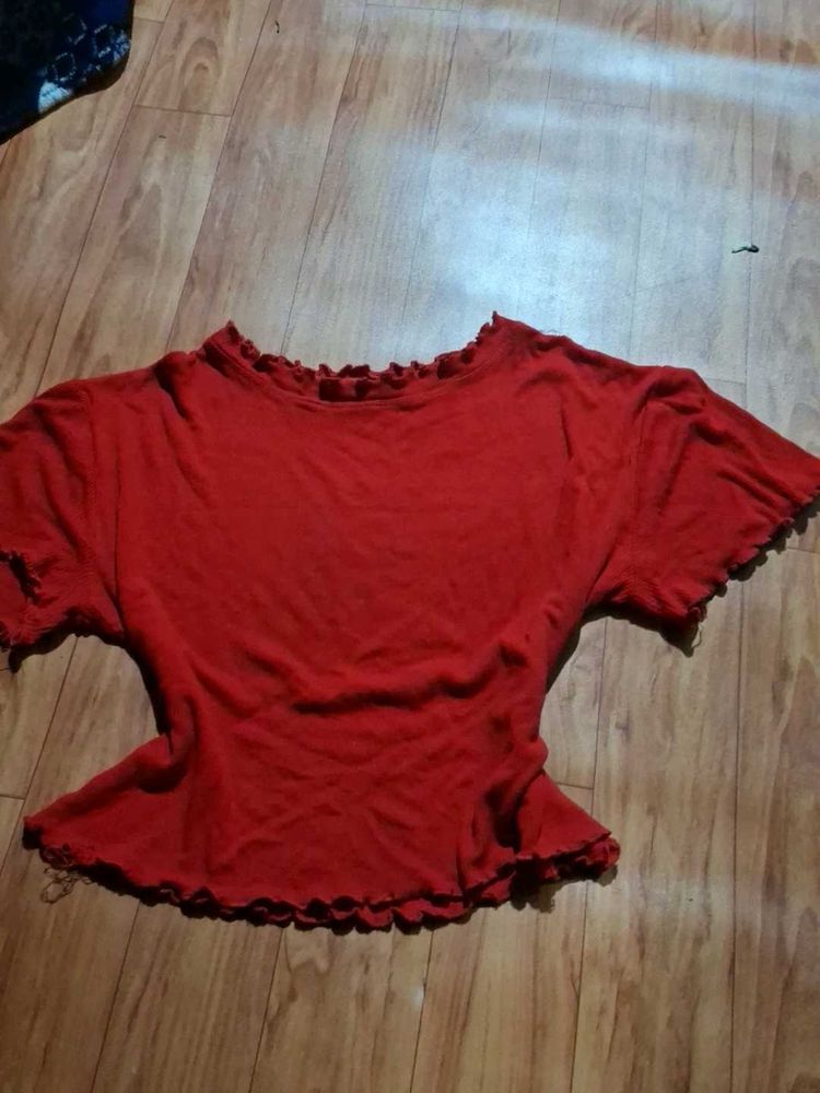 Cute Red Lettuce Trim Top