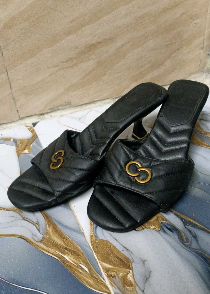 Celeste Quilted Slip-On Sandals with Kitten Heels
